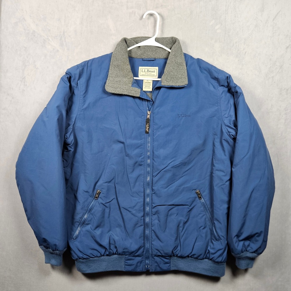 L.L. Bean Warm-Up Jacket Mens Large Tall Blue Fleece Lined Full Zip Nylon Pocket